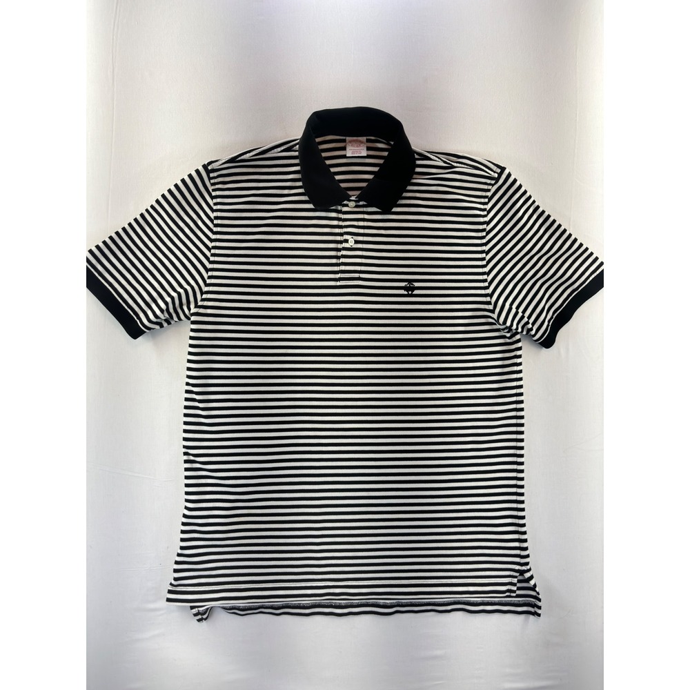 Brooks Brothers Mens Performance Polo Shirt Large Black White Striped Cotton L